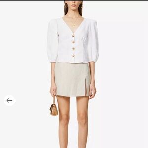 Reformation White Button-Down Puff Sleeve Top